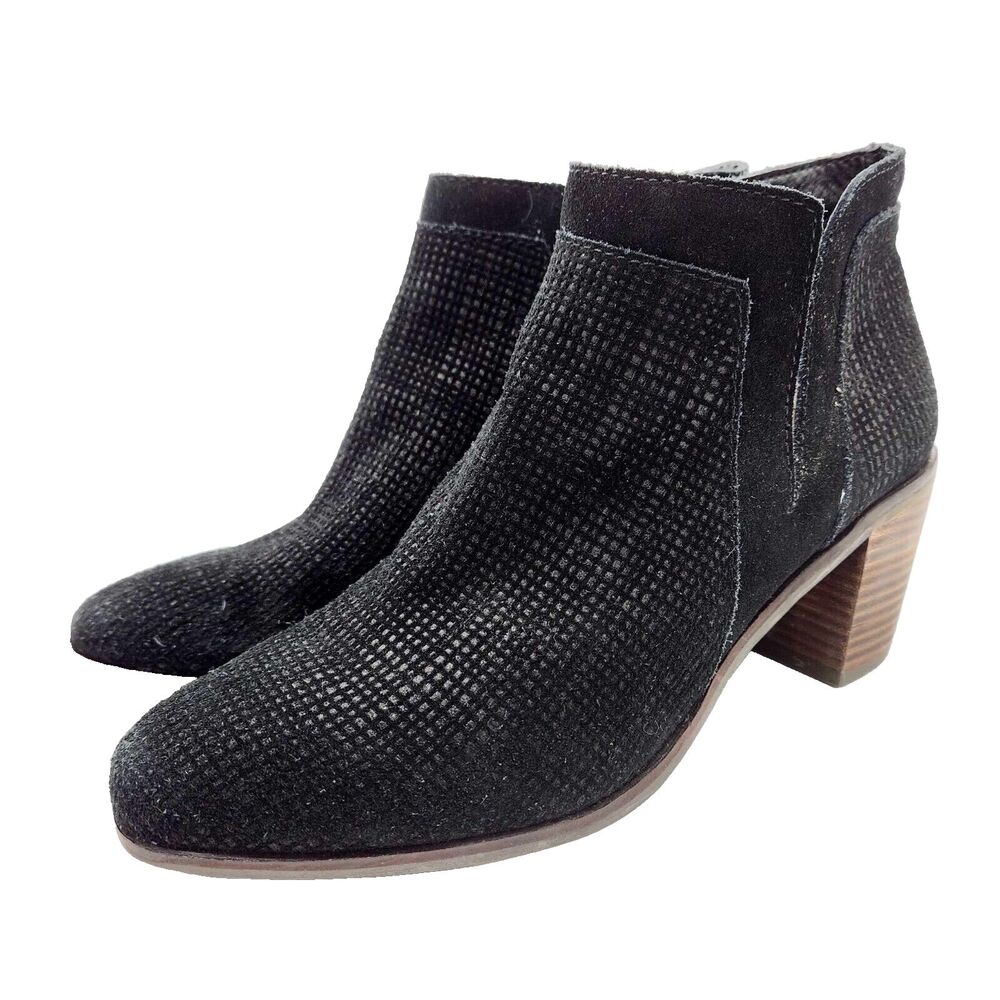 Lucky Brand Ponic Black Suede Ankle Bootie Side Slit Zip Heeled Womens 8.5M